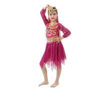 Générique Costume Danse Indienne Fille, Jupe Courte avec Manches Pailletées, Tenue De Spectacle Parfaite pour Les Représentations Orientales, pour Enfant 3 À 12 Ans