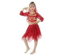 Générique Costume Danse Indienne Fille, Jupe Courte avec Manches Pailletées, Tenue De Spectacle Parfaite pour Les Représentations Orientales, pour Enfant 3 À 12 Ans