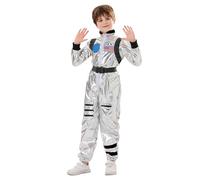 Générique Costume d'astronaute d'Halloween pour enfants, unisexe, bleu argenté, combinaison de pilote de la NASA avec casque pour enfants, cosplay, cadeaux de fête (5-12 ans)
