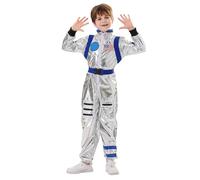 Générique Costume d'astronaute d'Halloween pour enfants, unisexe, bleu argenté, combinaison de pilote de la NASA avec casque pour enfants, cosplay, cadeaux de fête (5-12 ans)