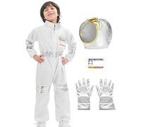 Générique Costume d'astronaute pour, combinaison spatiale blanche avec casque, gants et carte d'identité, vêtements de fête, déguisement d'astronaute pour Halloween Cosplay, cadeaux de fête