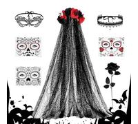 Générique Costume Day of The Dead Décor Mariée Gothique Halloween | Ensemble Accessoires Fête des Morts Accessoire de Scène pour Spectacle