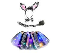 Générique Costume de carnaval pour filles, ensemble de quatre pièces avec jupe à éclairage LED et bandeau, nœud papillon et queue (Grey, 8-9 Years)