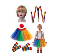 Générique Costume De Clown Adulte - Polyester 5 Pièces Complet | Avec Jupe Perruque Accessoires De Vêtements Arc-en-, Ensemble De Déguisement De Pour Femmes Filles, Chaussettes À Bretelles Sur Les Ge