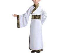 Générique Costume de cour chinois ancien pour garçon, tenue de spectacle en soie brodée pour cosplay, idéal pour fêtes et représentations historiques, taille 2-3 ans à 5-6 ans (White, 5-6 Years)