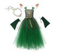 Générique Costume De Fée Elfe D'Halloween, Ensemble De Robe En Tulle En Maille Verte D'Halloween Avec Oreilles Et Manches D'elfe, Costumes De Cosplay Créatifs Sur Le Thème De La Forêt Pour Filles
