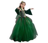 Générique Costume de fée Elfs Halloween, set à thème forestier de 4 pièces, robe de fée princesse pour filles robe en tulle en file verte, costume de thème de la forêt d'Halloween pour enfant