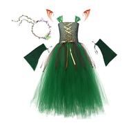 Générique Costume De Fée Pour - 4pcs Green Halloween Fairy Tenue Pour Filles | Le Costume Sur Le Thème De La Forêt Comprend Une Jupe Tutu Sans Manches, Des Ailes, Une Et Un Bandeau | Idéal Pour