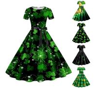 Générique Costume de léprechaun Irlandais pour Femme avec trèfle Porte-Bonheur Irlandais pour la Saint-Patrick Vert Robe Cocktail manches courtes