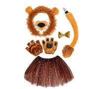 Générique Costume De Lion - Ensemble Cosplay 6 Pièces | Serre-tête Oreilles, Nez, Queue, Nœud Papillon, Gants & Jupe | Accessoires En Fourrure Réalistes Pour Halloween, Fêtes C, Carnaval & Bal Masqué
