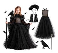 Générique Costume de Maléfique pour fille, robe de méchante reine avec et cape à ailes noires, robe de sorcière,costume pour Halloween, carnaval, cosplay, fête à thème