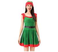 Générique Costume De Mère Noël Déguisement Avec Capuche Père Adulte Luxe Robe Fête Soirée Elegante S-Xxl Pere Noel Femme Cocktail Hot Tenue Nuisette Sensuelle Dentelle (Vert#b,L)