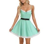 Générique Costume De Noël Femme Déguisement Princesse Pere Noel Adulte Robe Mère Miss Père Rouge Avec Et Chapeau Cocktail Vintage Rockabilly Cosplay Pour Femmes Cape (Vert#1,XXL)