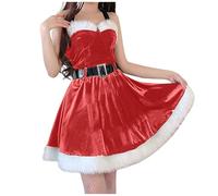 Générique Costume De Noël Fête Robe Vêtement Déguisement Mère Noel Santa Claus Robe Père Babydoll Soirée Chic Deguisement Pere Luxe Mini Cape Rouge En Velours(Rouge#A,Taille unique)