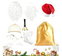 Générique Costume De Père Noël - Chapeau Perruque Barbe Costume Père Noël,Tenue de Cosplay pour les Fêtes,Pour Femmes Et Hommes Fête Hiver Vacances Rassemblement Scolaire Spectacle