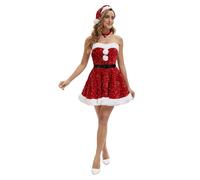 Générique Costume De Père Noël Deguisement Mere Noel Femme Déguisement Vintage Manches Longues À Capuche Robe Cocktail Pere Pour Chat Femmes Mini Cape Rouge En Velours (B#Rouge,M)