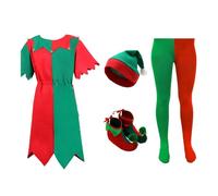 Générique Costume De Père Noël Femme Lutin Déguisement Pour Adultes Robe Elfe Noel Rouge Imprimé Ugly Christmas Pere Short Jupe Tutu Chapeau D'Elfe Lunettes Bas Rayés (Rouge#3,3XL)
