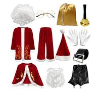 Générique Costume De Père Noël Luxe Pour Homme,Costume Noël Déguisement Avec Capuche Habit Pere Noel Tenue Hommes Santa Clause Saint Nicolas Cadeau Rouge Canne Cosplay (Rouge#A,3XL)