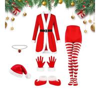 Générique Costume de Père Noël | Robe De Déguisement Amusante,Costume De Madame Noël Avec Collier À Clochette, Bas Et Bottes | pour Femmes Cosplay Vacances Fêtes Événements et Défilé