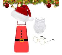 Générique Costume de Père Noël | Set Barbe Lunettes Saint Nicolas | Déguisement Adulte Chapeau Tablier Accessoires | Fêtes Déguisées Spectacles