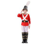 Générique Costume de Petit Soldat Enfant Veste Ceinture Pantalon et Chapeau Costumes de Contes Fées et Militaires pour la Journée du Livre et Fêtes Idéal pour Enfants Blanc et Rouge
