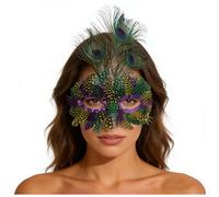 Générique Costume de plumes pour bal masqué d'Halloween, cosplay, soirée déguisée en brocart et dentelle, anniversaire, bal de promo, mariage Masques Noirs Fabrication Française (One Size)