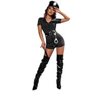 Générique Costume de Police 5 Pièces pour Femme avec Casquette de Police, Ceinture, Combinaison, Menottes de PC, Matraque de Flic Swat FBI, Festival, Halloween, Costume de Policier