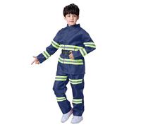Générique Costume de Pompier avec 8 Accessoires Casque Pompier Et Un Extincteur L'éducation Aux Exercices D'incendie (Blue, 5-6 Years)