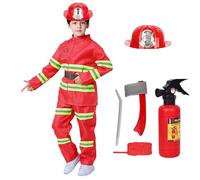 Générique Costume de pompier universel pour enfants Fire Captain cosplay avec casque, interphone et extincteur Makeup Party parents, enfants, garçons et filles hauteur 100-180cm (noir, 150cm)