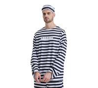 Générique Costume de Prisonnier pour Homme Haut et Pantalon Rayés Noirs et Blancs Prison Uniforme Party Costume Détenu Vêtements Halloween Prison Prisoner Costume pour Halloween Carnaval