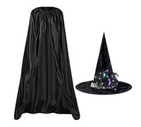 Générique Costume de sorcière - Black Witch Cloak | Chapeau de sorcière filles et garçons | Cape en polyester 140 cm | Ensemble Halloween Cloak & Hat | Costume effrayant pour scène et sucré ou