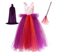 Générique Costume de Sorcière pour Fille - Ensemble Costume Sorcière Halloween,Tenue de Princesse avec Cape et Balai pour Réunion Familiale, Spectacle, Cosplay, Représentation Théâtrale, Fête et