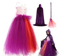 Générique Costume de Sorcière pour Filles,Ensemble De Sorcière | Tenue de Princesse avec Cape et Balai pour Réunion Familiale, Spectacle, Cosplay, Représentation Théâtrale, Fête et
