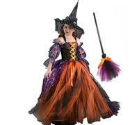 Générique Costume de Sorcière pour Filles,Robe Tutu Fête Déguisée | Tenue De Cosplay Sorcière Pour Les Concert Spectacle Théâtre Scolaire Halloween
