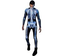 Générique Costume De Squelette Men - Combinaison Globalement | Body À Bras Long Du Bras Long Des Hommes À Un Seul Bras Avec Motif Osseux, Tenue De Cosplay Pour Adultes, Vrance, Fête De La Devise