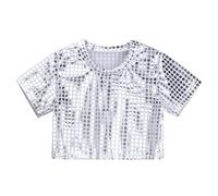 Générique Costume décontracté à Paillettes pour Petites Filles et garçons Robe de Haut à Manches Courtes 2 Silver 8 9 Years