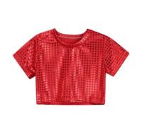 Générique Costume décontracté à Paillettes pour Petites Filles et garçons Robe de Haut à Manches Courtes 2 Red 10 12 Years