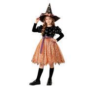 Générique Costume Déguisement De Sorcière Fille d'halloween Robe La Petite Deguisement Vampire Halloween Adorable Tenue D'Été Hiver Enfant 7 Ans Chapeau Sorcier