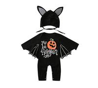 Générique Costume d'halloween Ailes De Chauve Souris Deguisement Halloween BéBé Garcon Enfant Combinaisons À Manches Longues avec Chapeau Ensemble de Chauve Souris à Capuchon (03 Black, 3-6 Months)