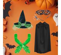 Générique Costume D'Halloween Pour Femme, Accessoires De Sorcière Vampire, Avec Chapeau, Gants Verts, Cape, Masque Pour Les Yeux, Pour Une Représentation, Cosplay De Maison Hantée