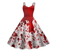 Générique Costume d'halloween pour Femme - Robe de Mariée Effrayante et Sanglante - Élégante, sans Manches, Imprimée pour Femme