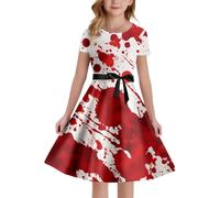 Générique Costume d'halloween pour Fille Déguisement Halloween Cosplay Fête Family Fantaisie Sorcière Enfant de Vampire Robe avec sanglante Fêtes, Anniversaires, 2-10 Ans