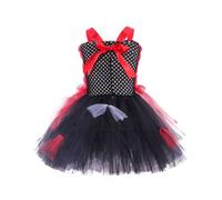 Générique Costume d'Halloween pour filles : robe tutu gothique noire et rouge avec résille, déguisement effrayant pour enfants, idéal pour les fêtes d'Halloween et les jeux de rôle.