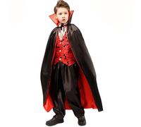 Générique Costume Effrayant Halloween Enfant Maquillage Fête Cosplay Vêtement Scène Performance Tenue Garçon Vampire pour Fête Déguisement(Red, 4-6 Years)