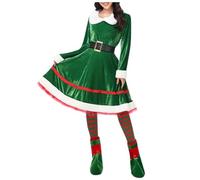 Générique Costume Elfe De Noël Déguisement Adultes Robe En Velours Carnaval Cosplay Elfes Le Et Pour Femmes Père Mere Noel Jupe Tutu Chapeau D'Elfe Lunettes Bas Rayés (Vert #2,L)