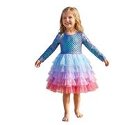 Générique Costume Enfant Carnaval,Robe à éCailles Pour Fille, Manches Longues Et Volants, IdéAle Pour Un Cosplay, Une FêTe Sur Le ThèMe Des Contes De FéEs Ou Un Concours De Beauté (Blue, 4Y)