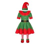 Générique Costume Enfant Elfe Déguisement Robe Lutin Fille De Bonnet D'Elfe Cocktail Vintage Ensemble Chapeau Chemise Pantalon Noël Tenue Christmas Spectacle Cosplay (Vert#a,7-9 ans)