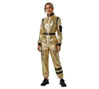 Générique Costume Femme Combinaison D'Astronaute Élégante Avec Capuche Amovible Pour Carnaval Et Soirée Espace Tenue Cosmonaute Déguisement Galactique Pour Femme Aventurière(Gold, XXL)