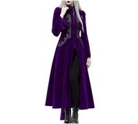 Générique Costume Femme Moyen Age, Col Rond Manches Flares Robe Vintage Halloween Adulte Deguisement Ecoliere Longue Renaissance Tenue Médiévale Grande Taille Cosplay (Violet,5XL)