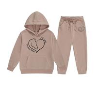 Générique Costume Fille 3-13 Ans Hiver Ensemble Fille Mignon ImpriméS Dessins AniméS Costume Pantalon à Manches Longues Sweats à Capuche Ample Confortable La Mode DéContracté Sportif (Khaki, 3-4 Ans)